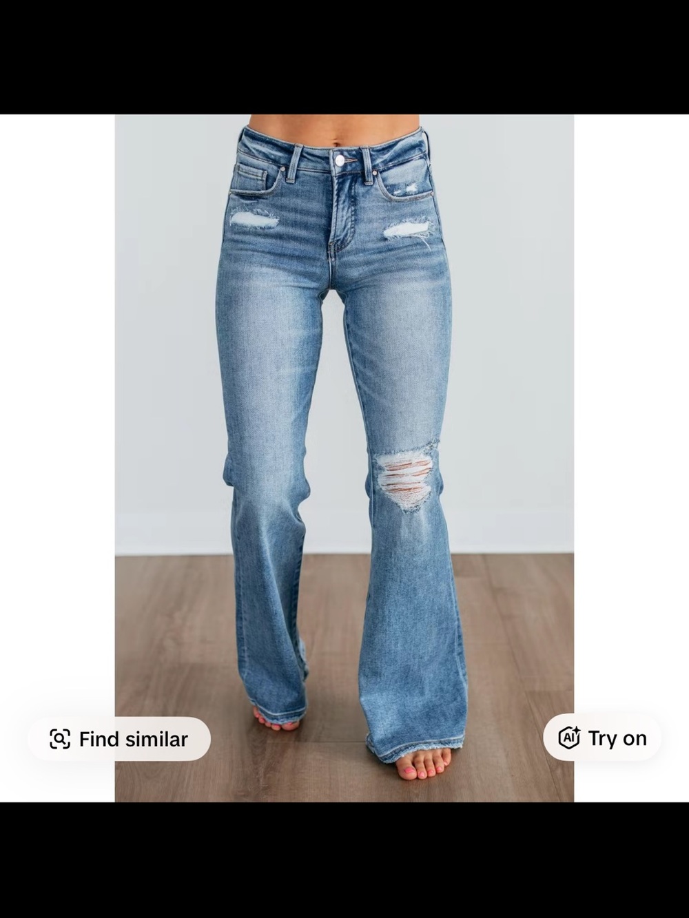 Karson Risen Jeans / High-Rise Light Blue Distressed Flare Jeans - Women